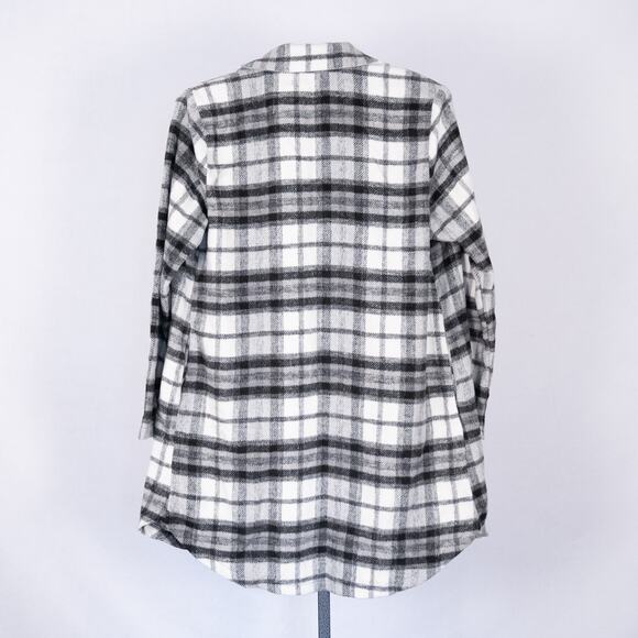 Nordstrom Melloday Women's Black & White Plaid Shacket MEDIUM Open Front 2% Wool - Picture 4 of 6